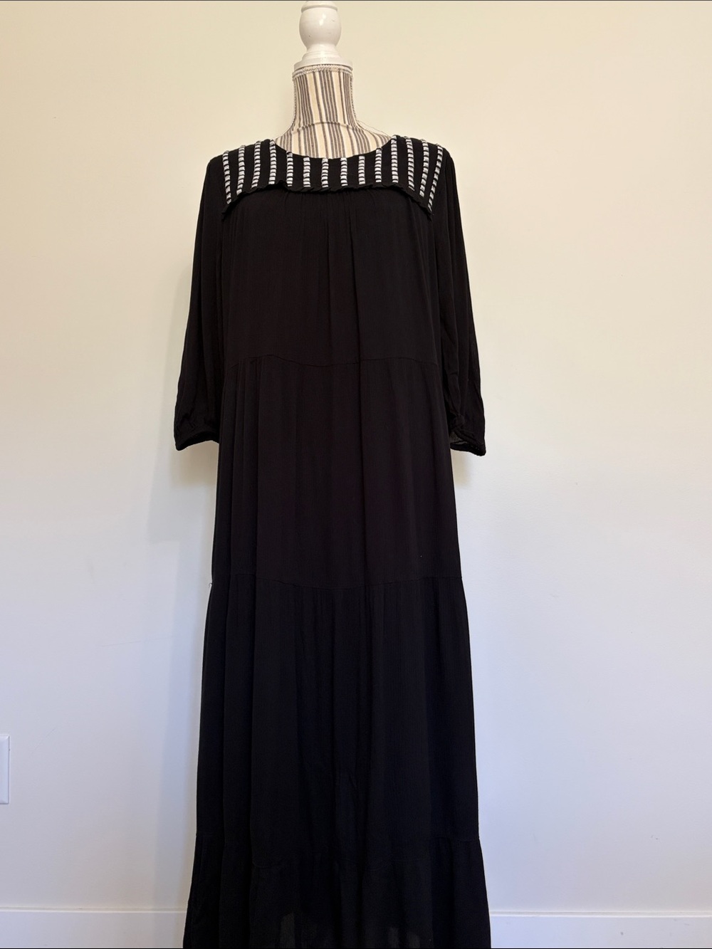 Studio West Black Maxi Dress with Striped Contrast Collar